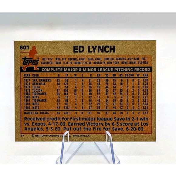 1983 Topps - Ed Lynch New York Mets #601 - Picture 2 of 2